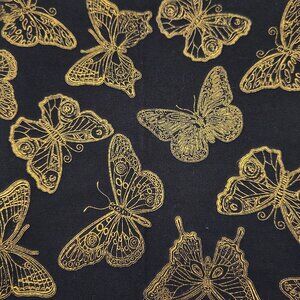 Gold Butterfly Print Black Cotton Fabric Tonal Butterfly Michael Miller